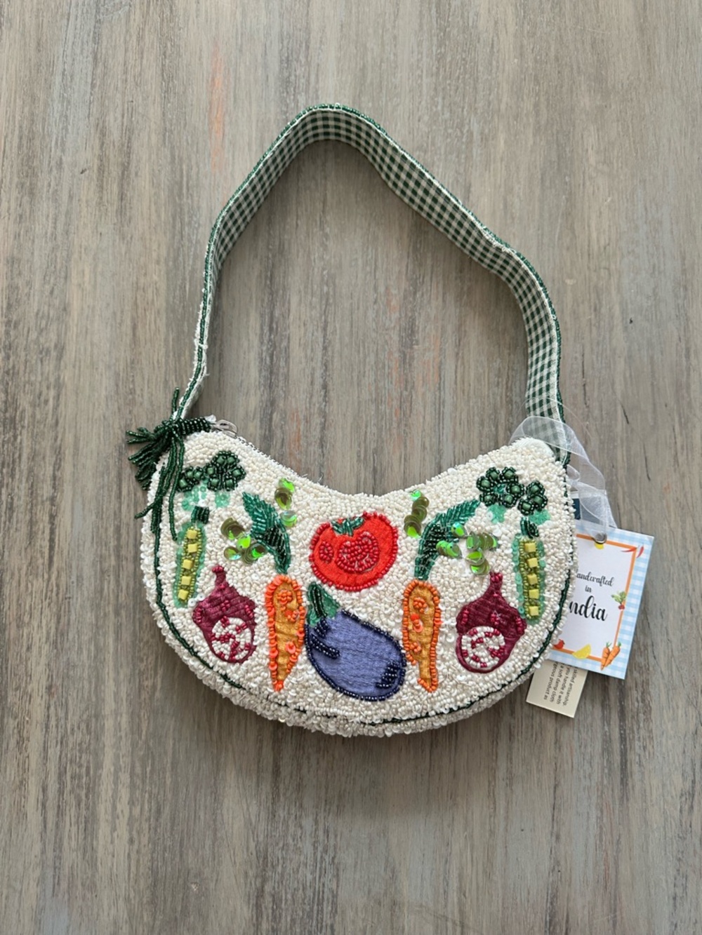 Made in India Beaded Cream Vegetable Shoulder Bag
